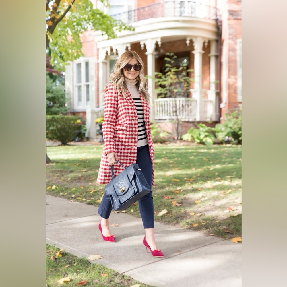 Boden Eastbourne Wool Blend Houndstooth Coat Red Cream UK 14L / US 10L - Picture 16 of 16